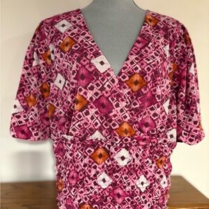 INC International Concepts women’s Pink and Orange Geometric Patterned blouse